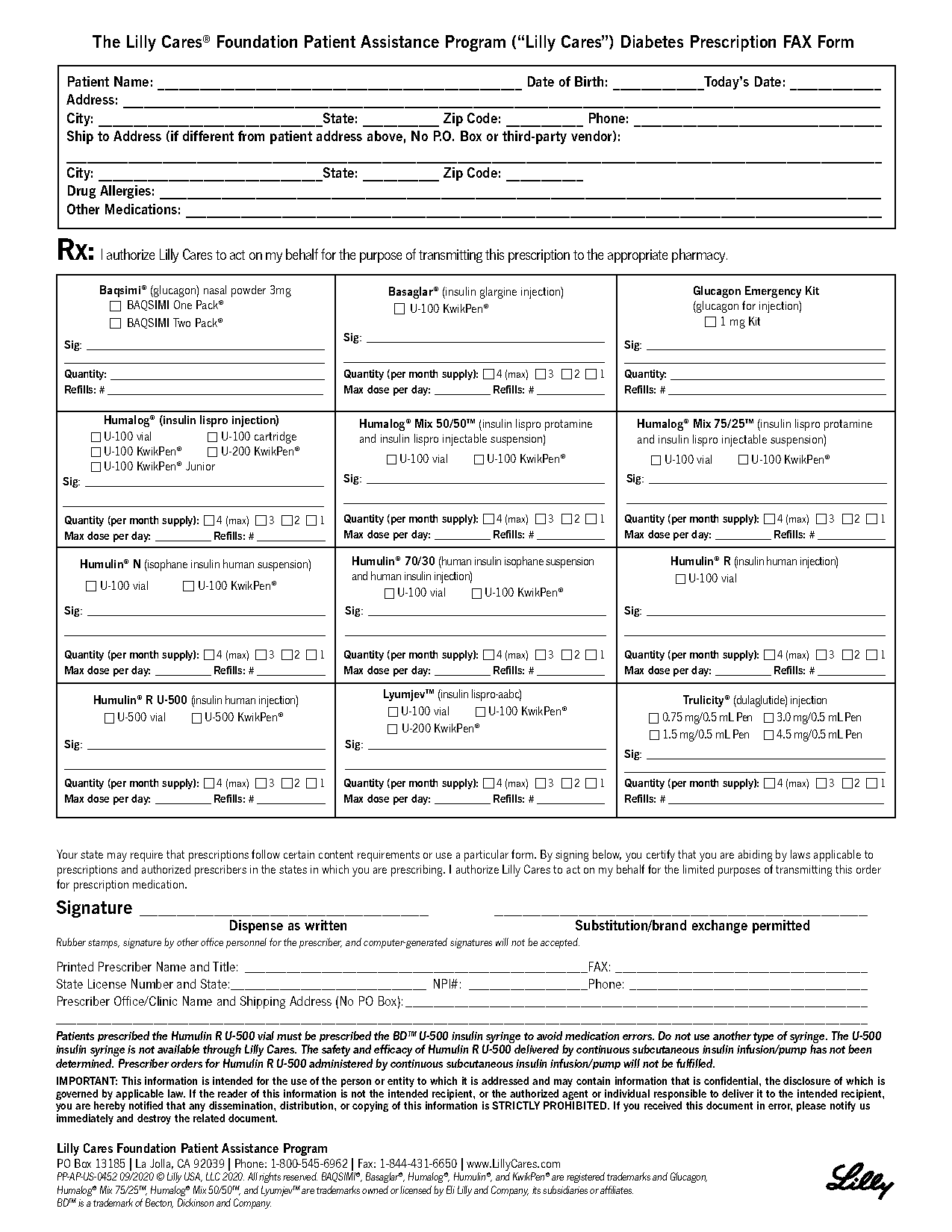 lilly cares patient assistance program refill request form