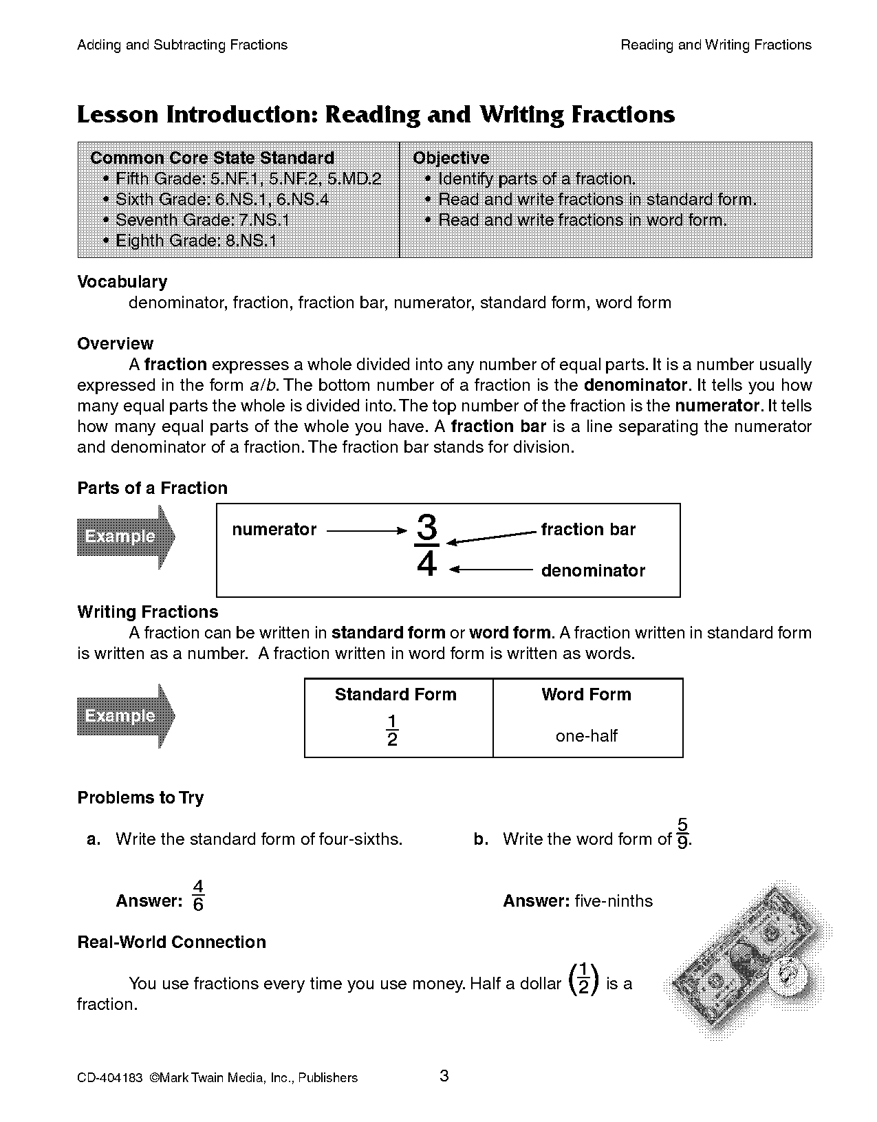 write mized fractions using words