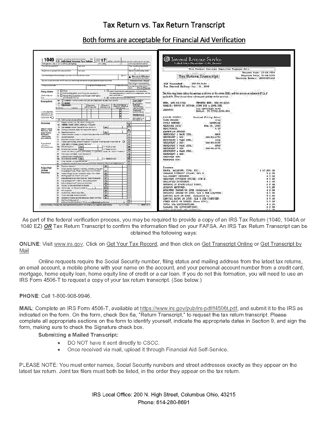 account transcript vs return transcript