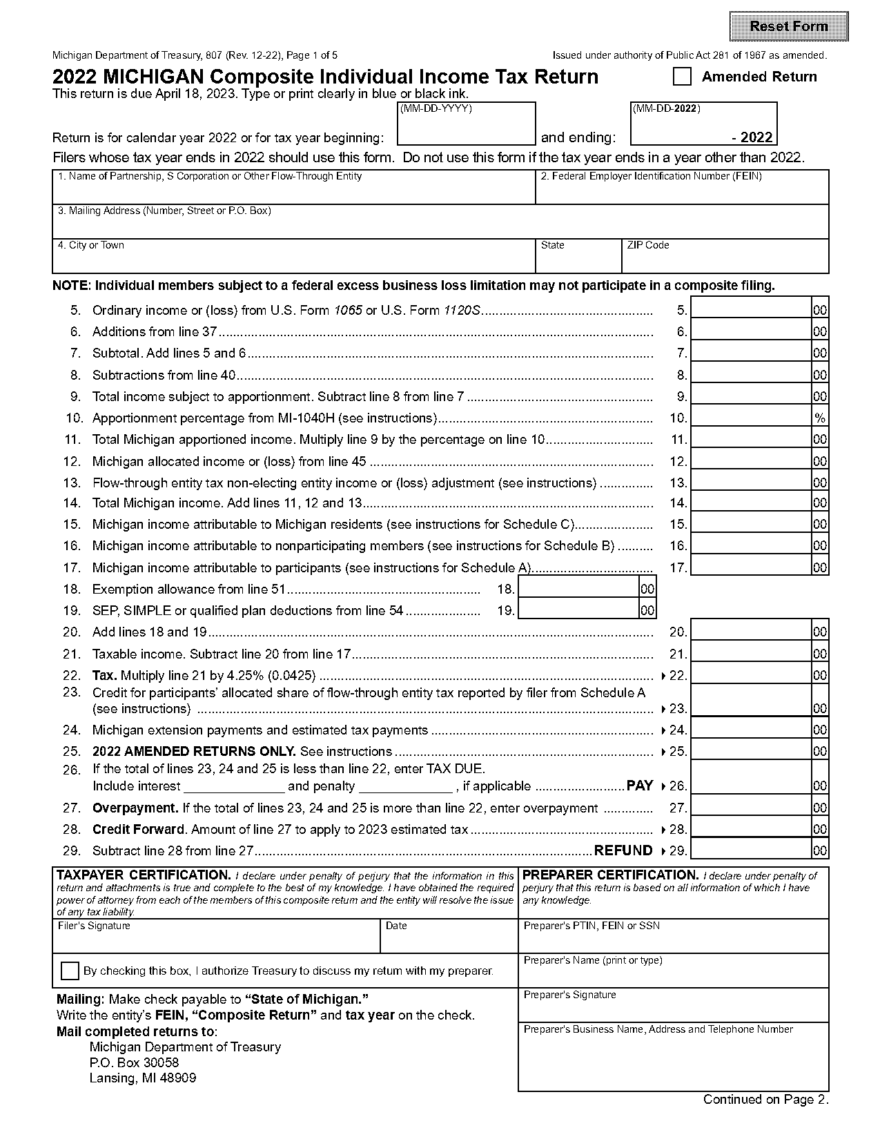 michigan estimated tax payment penalty