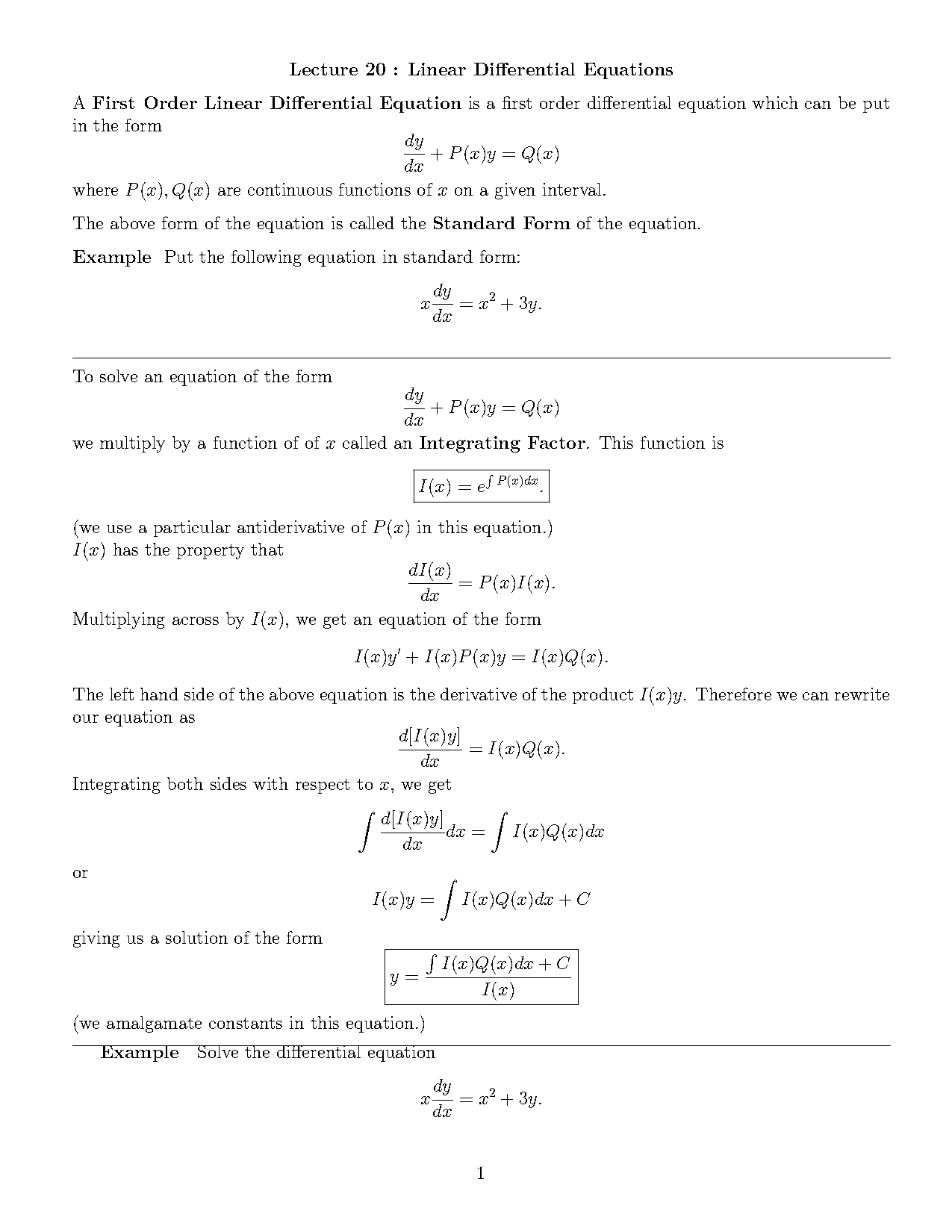 standard form ordinary differential equation