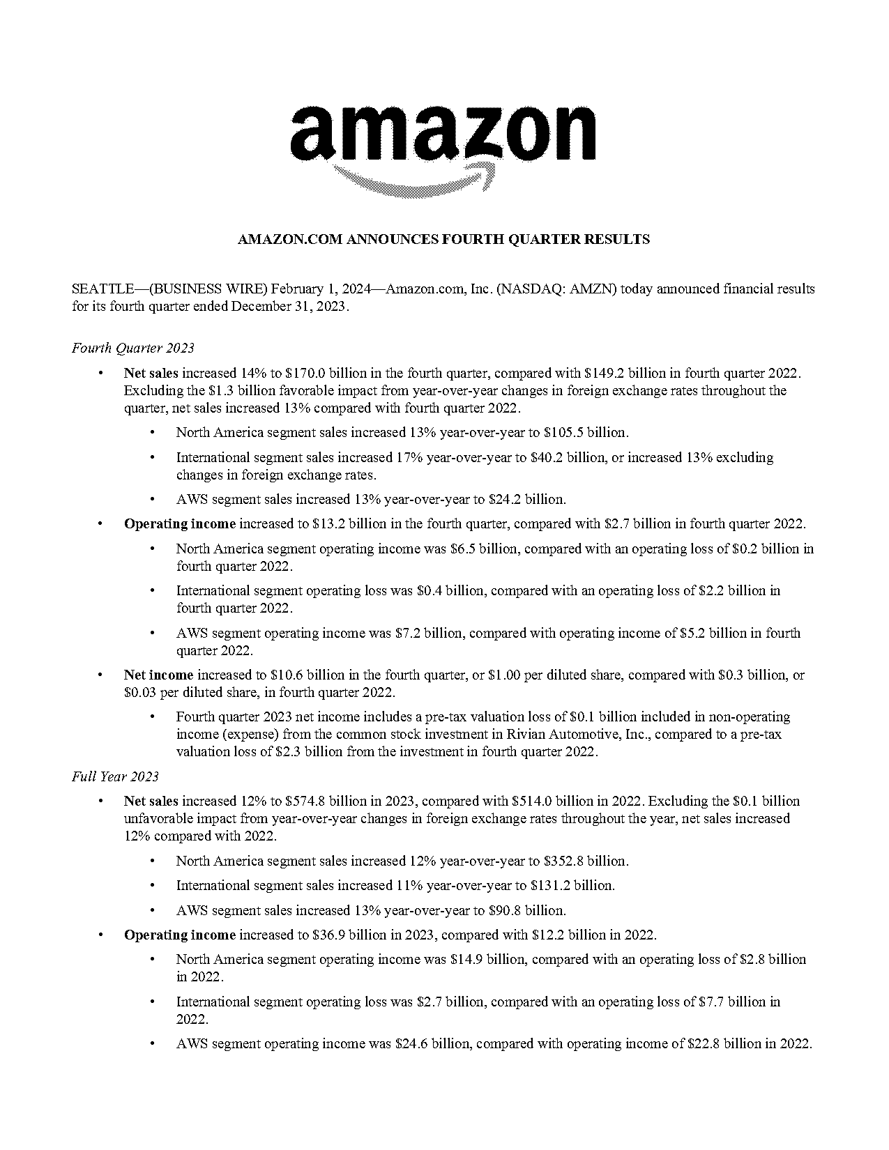 quarterly financial report for amazon