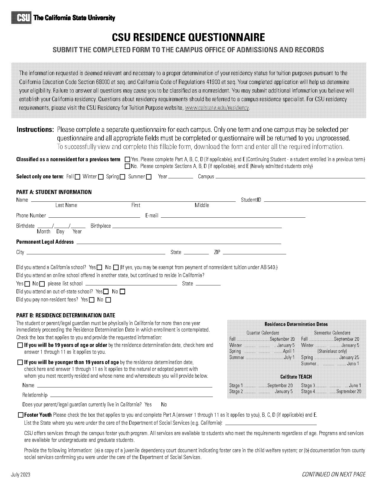 questionnaire for students living on campus