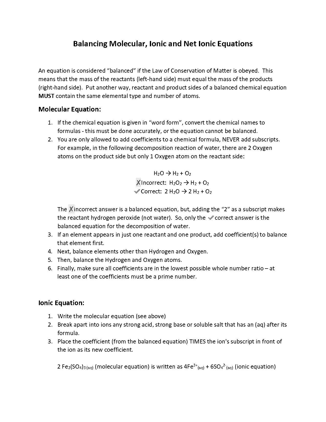 how to write an overall molecular equation from ionic