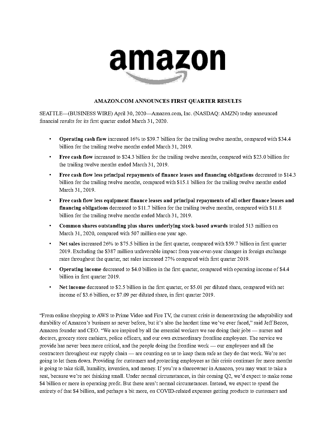 quarterly financial report for amazon