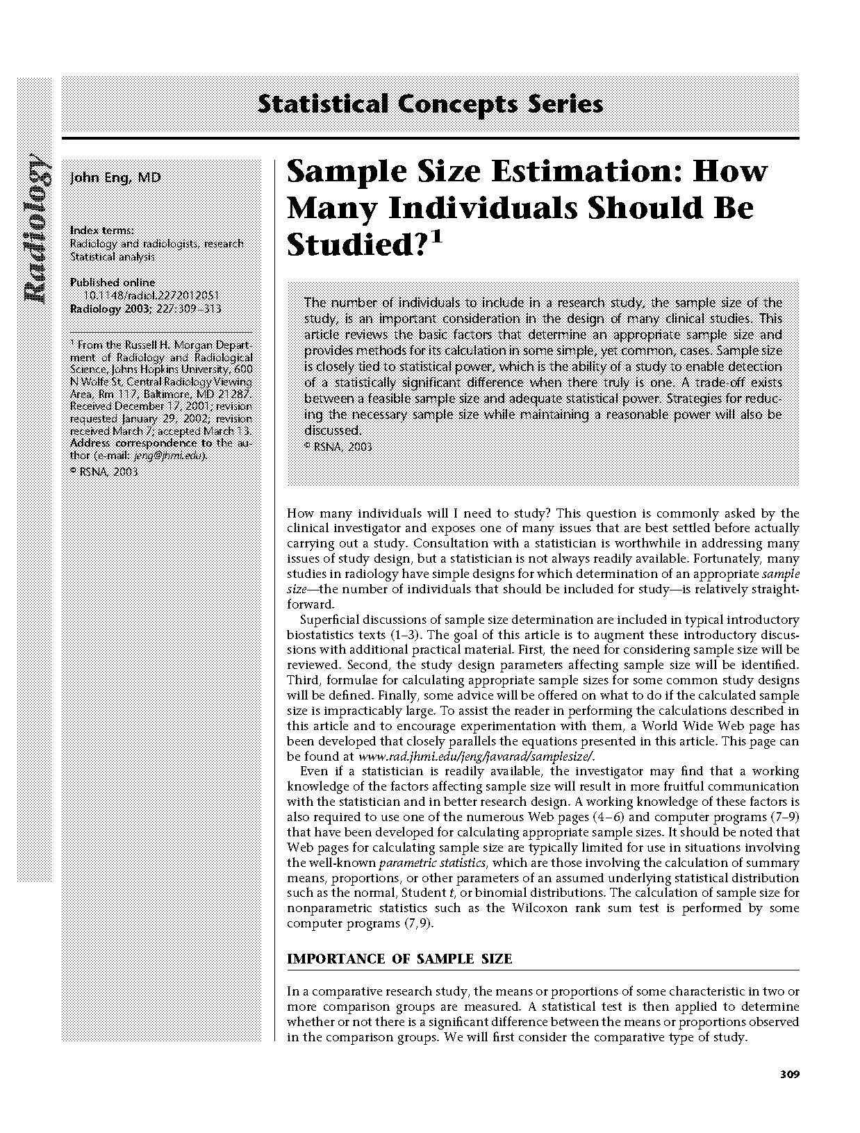 reasonable sample size for a study in people