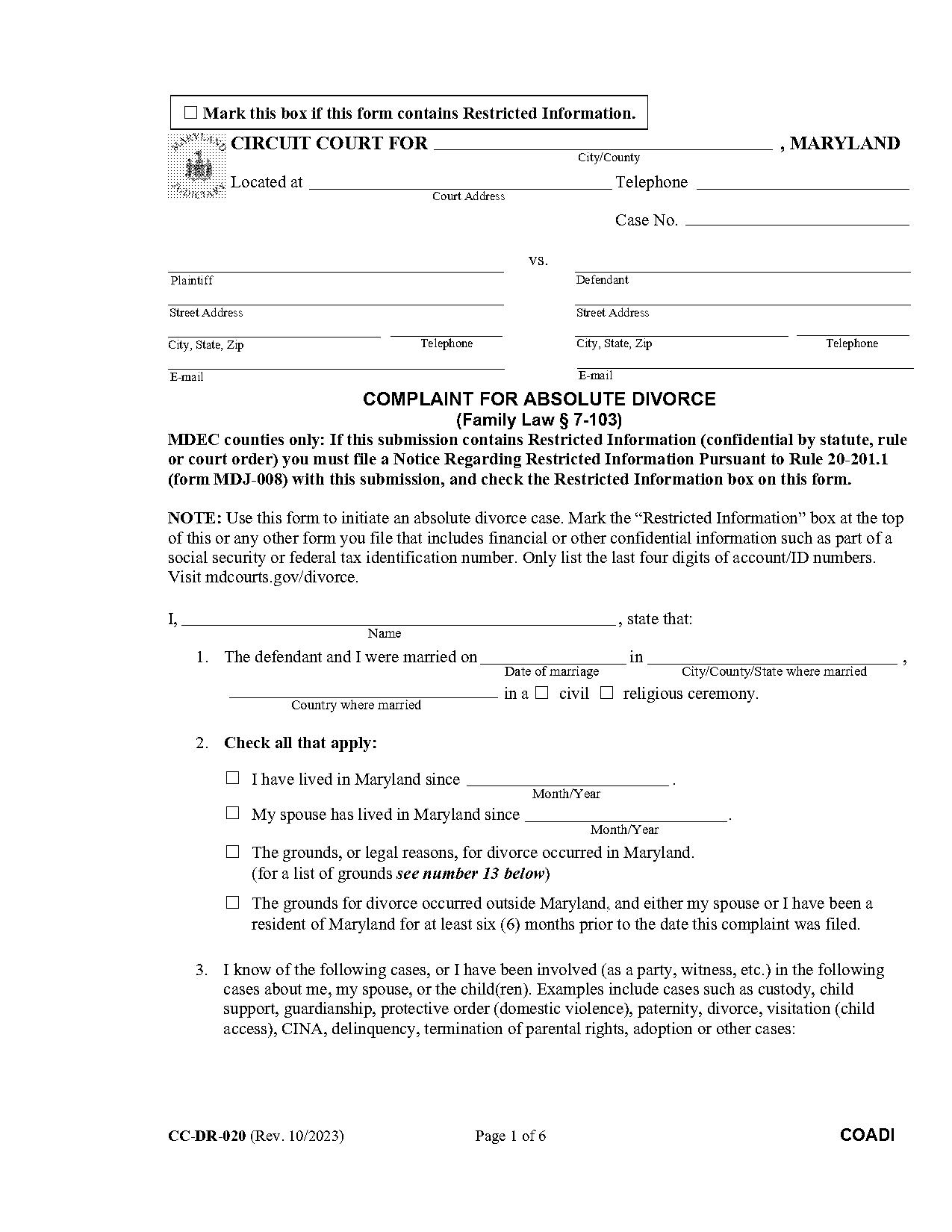 divorce draft agreement sample