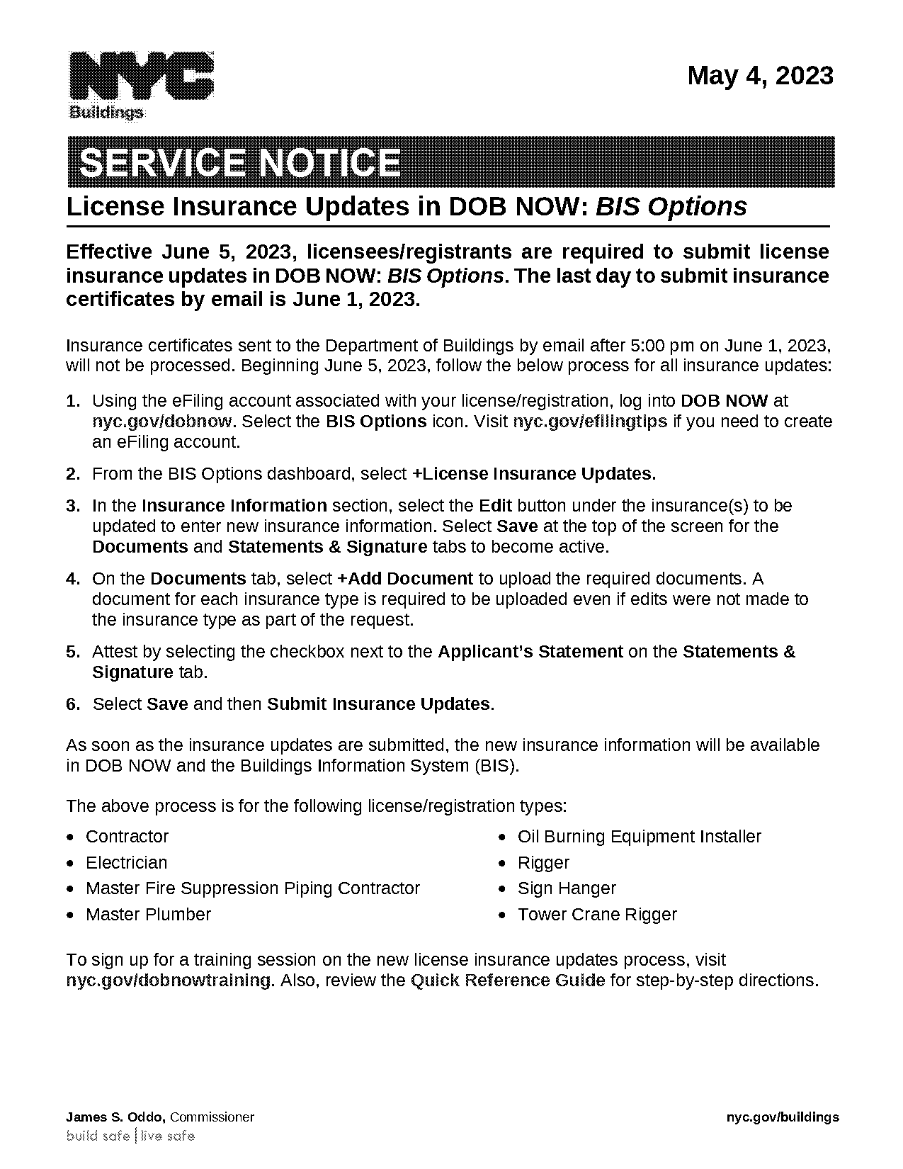 nyc dob contractor insurance renewal