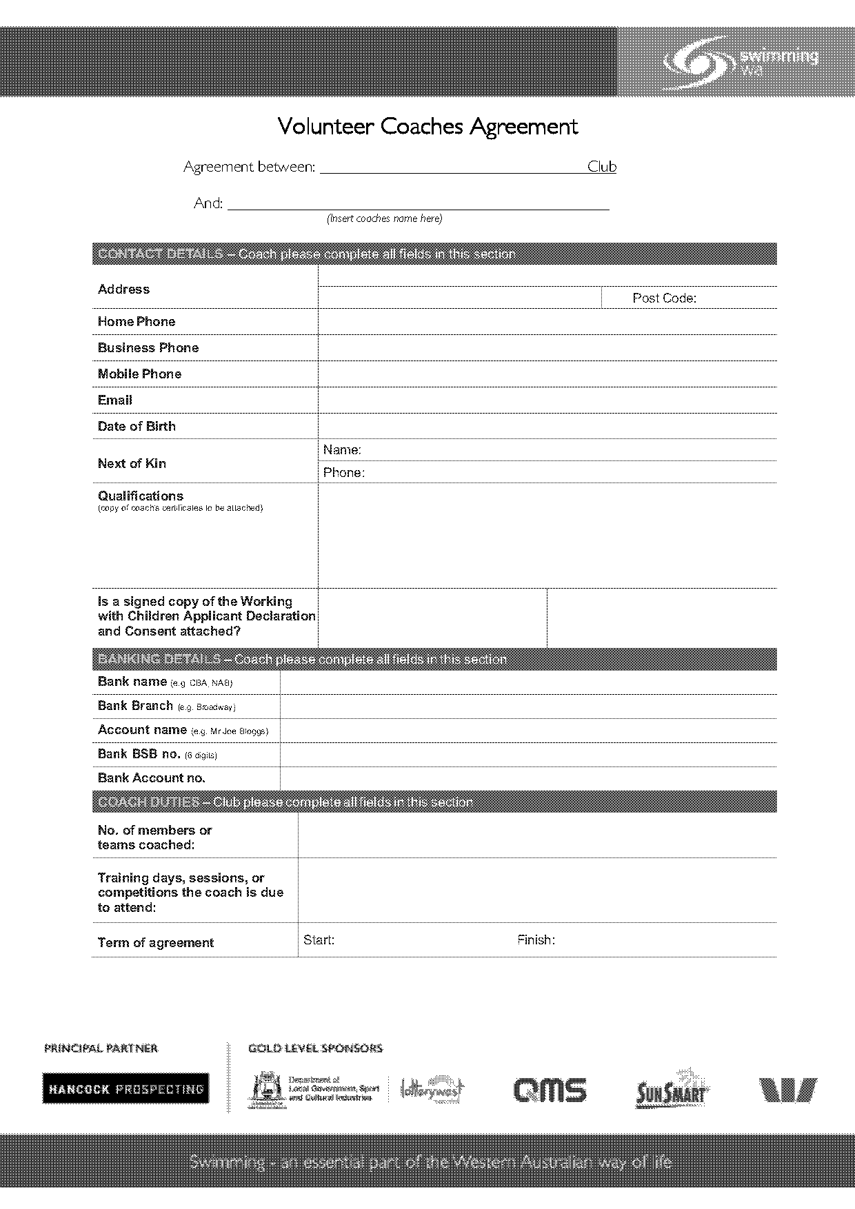 swimming coach contract template