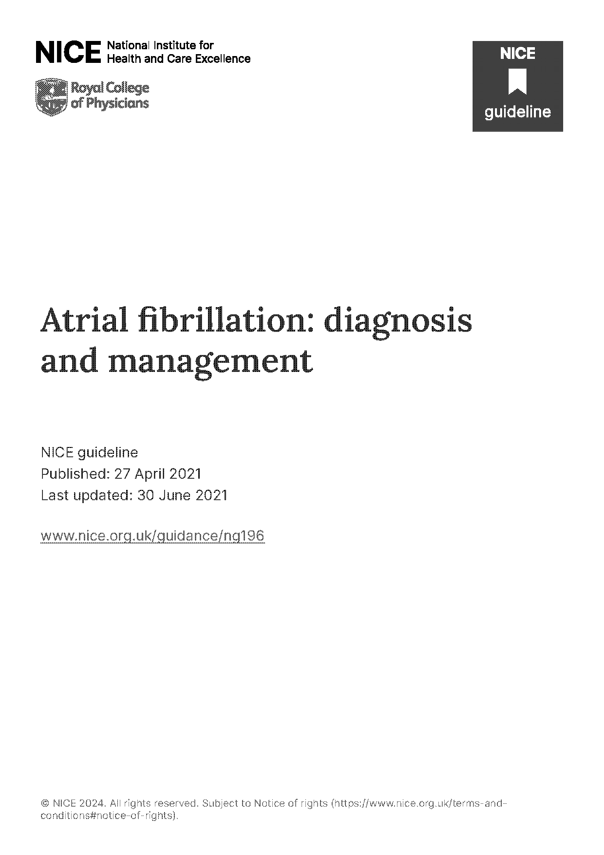 atrial fibrillation nice guidelines quick reference