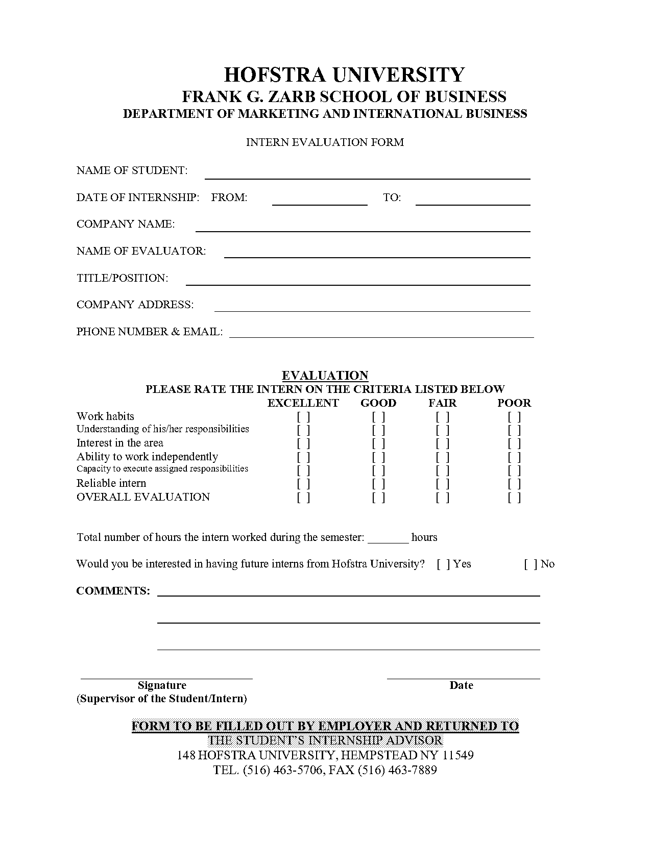 marketing intern evaluation form