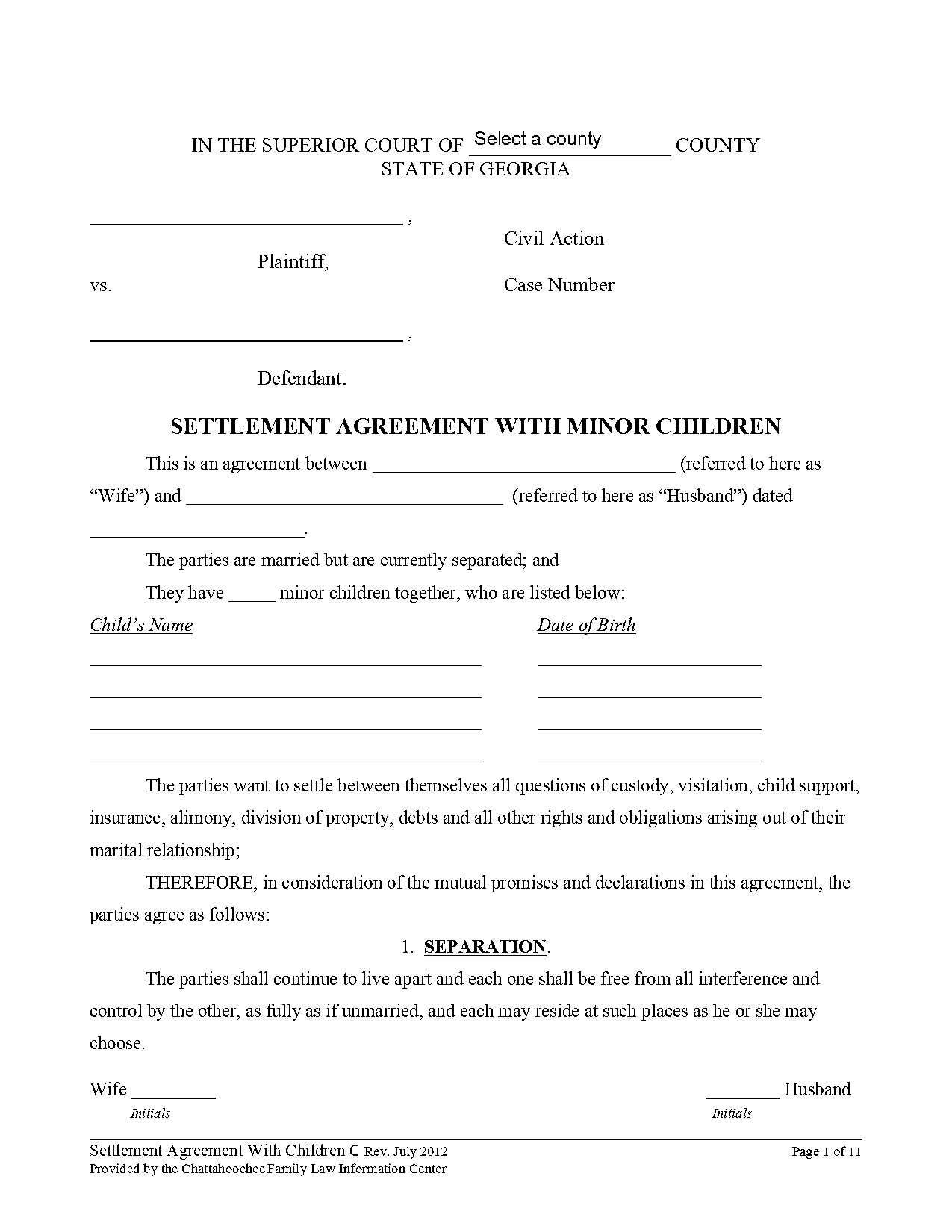 divorce draft agreement sample