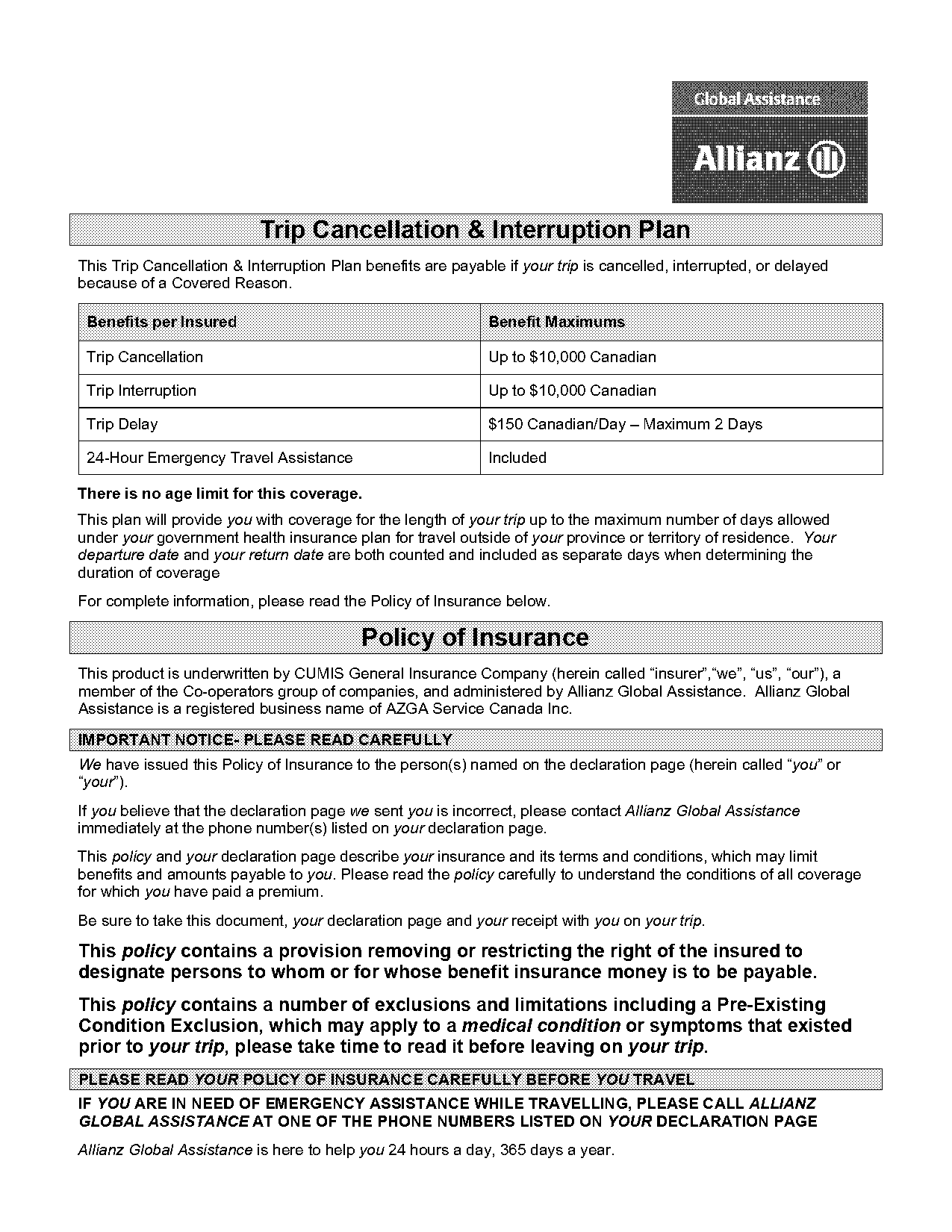 allianz travel insurance physician statement form