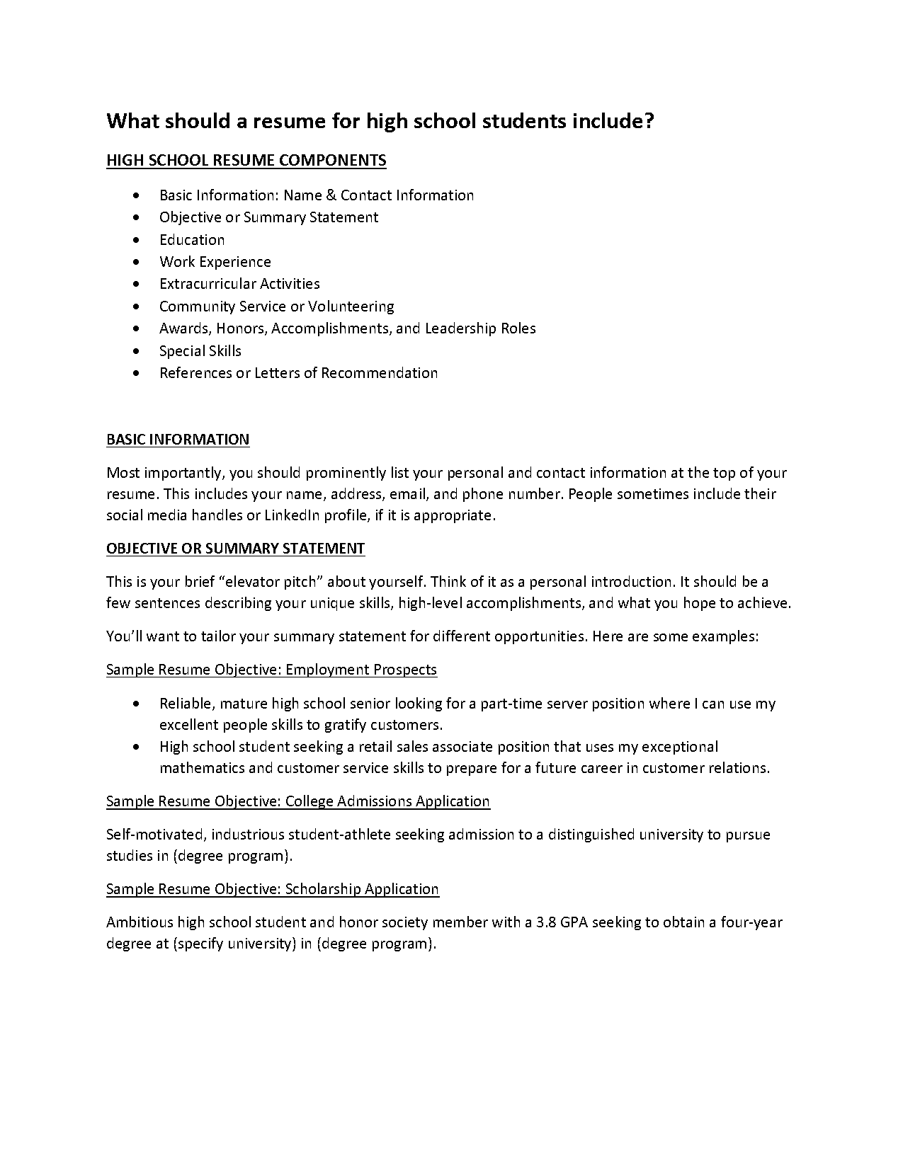 resume should i put high school