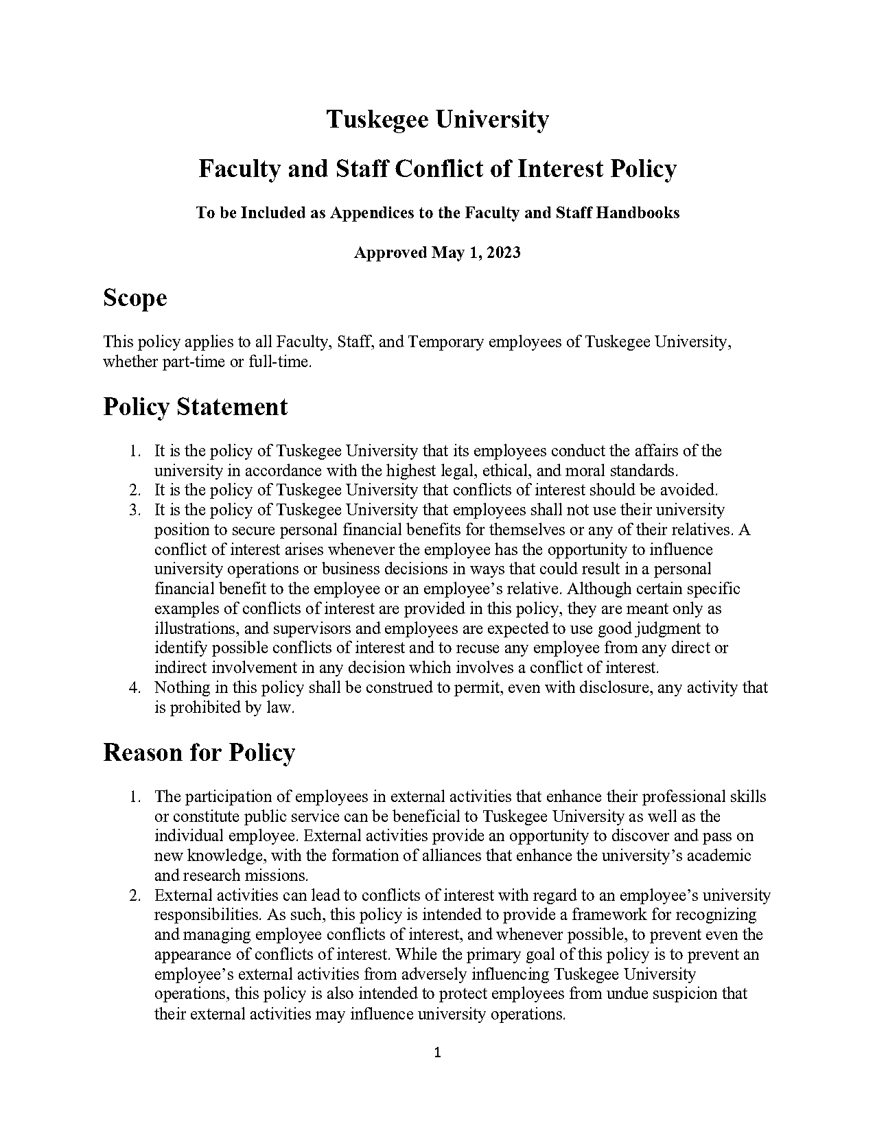 conflict of interest policy statement examples