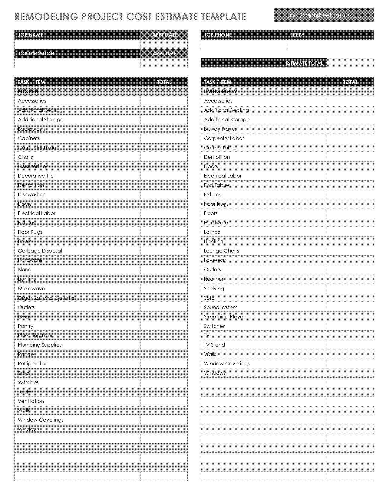 job estimate template pages