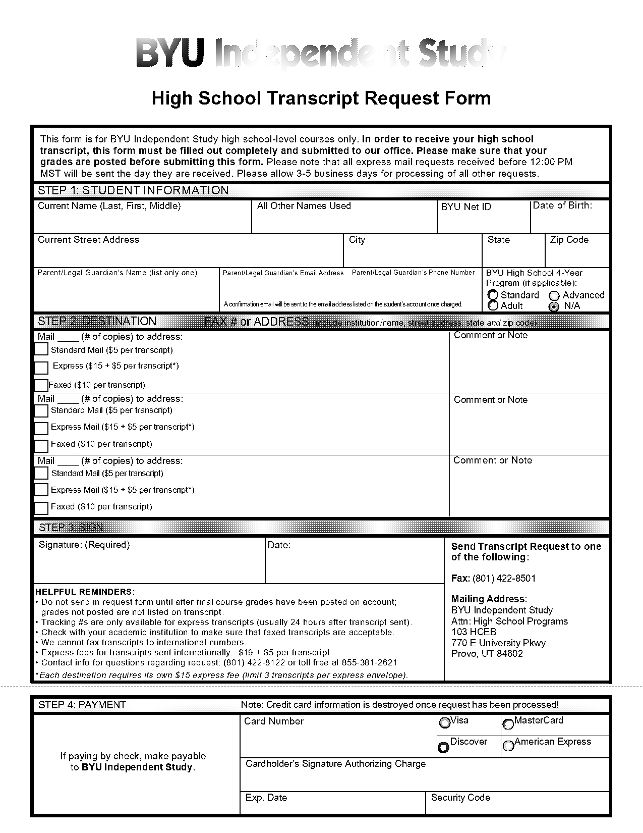 brigham young university transcript office