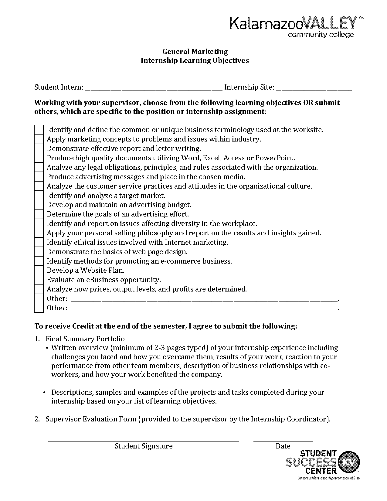 marketing intern evaluation form