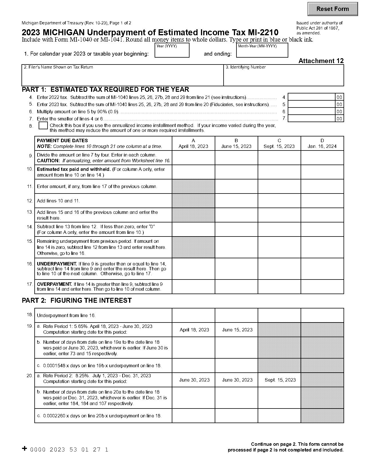 michigan estimated tax payment penalty