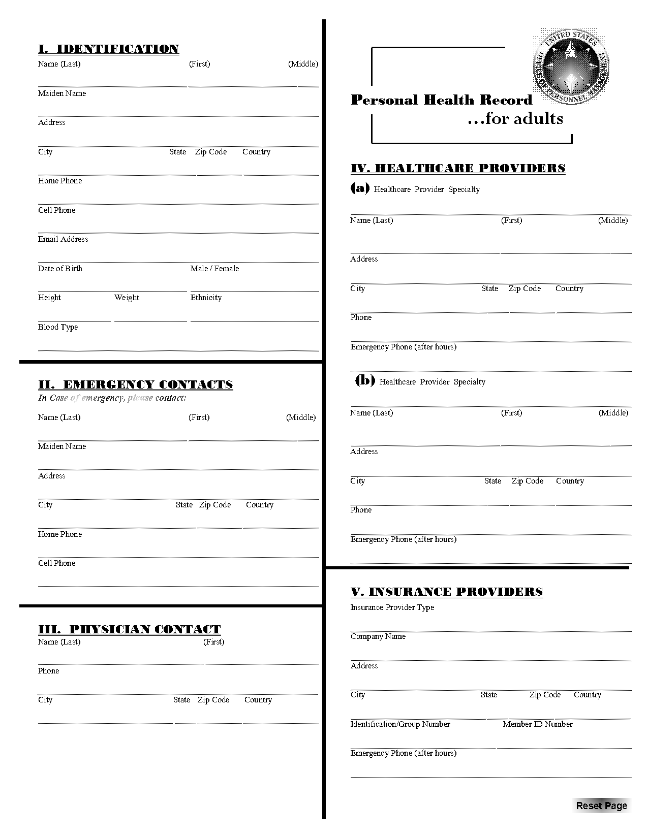 personal health record chart