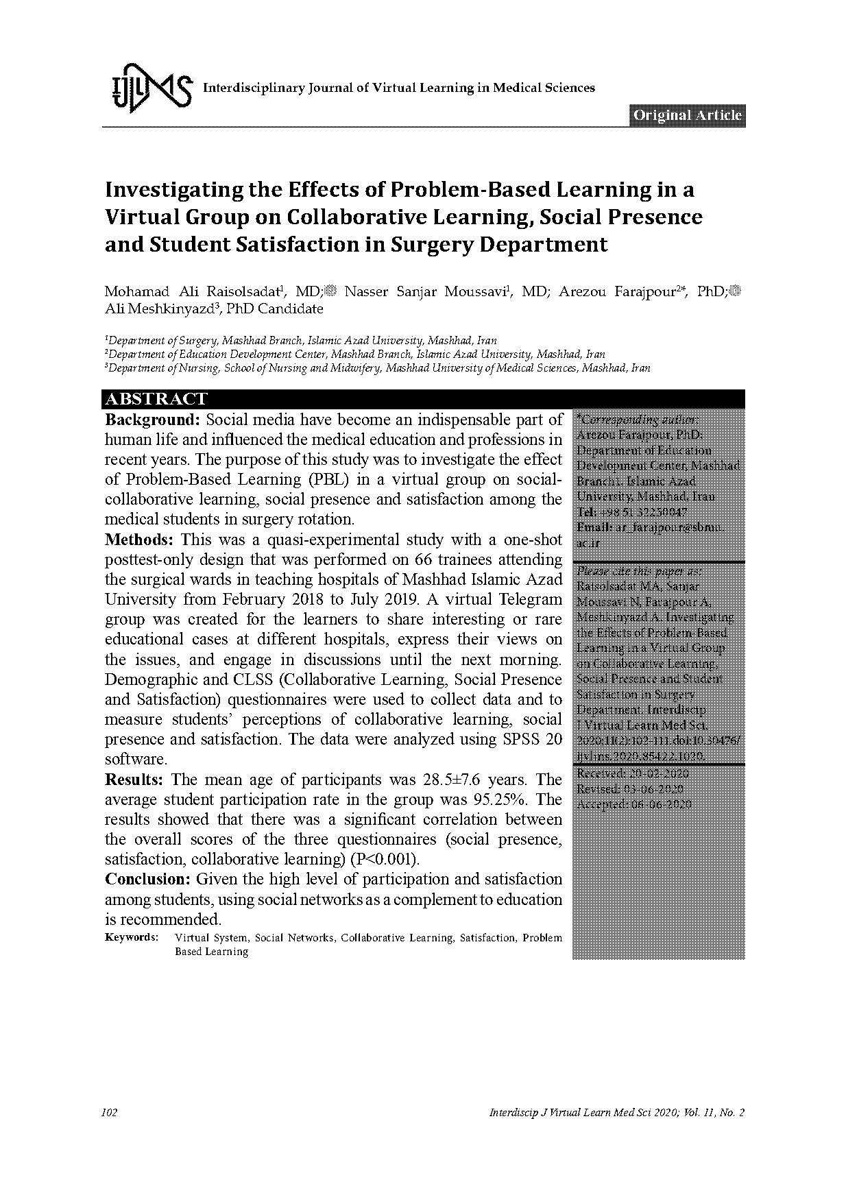 collaborative learning social presence and satisfaction clss questionnaire