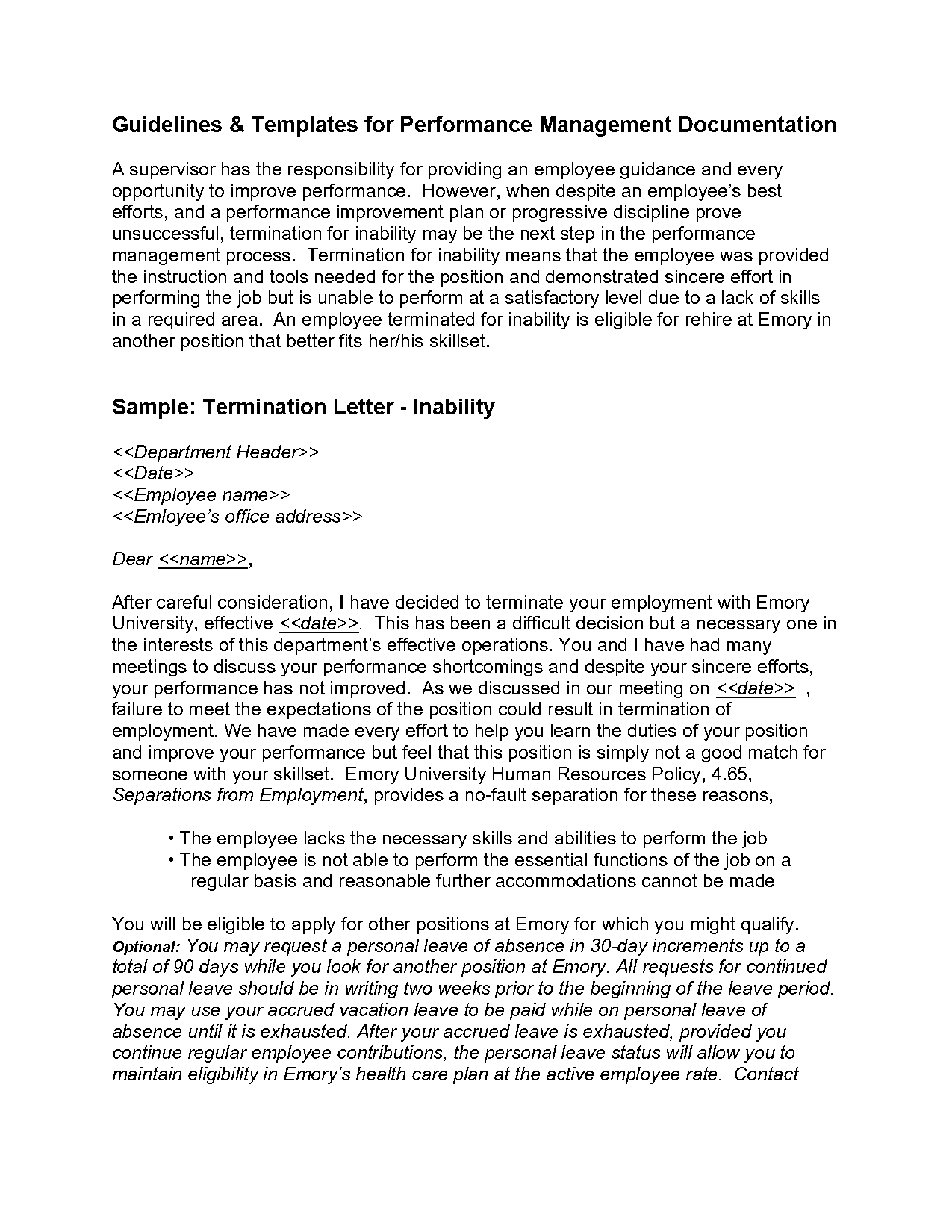 termination letter template employee