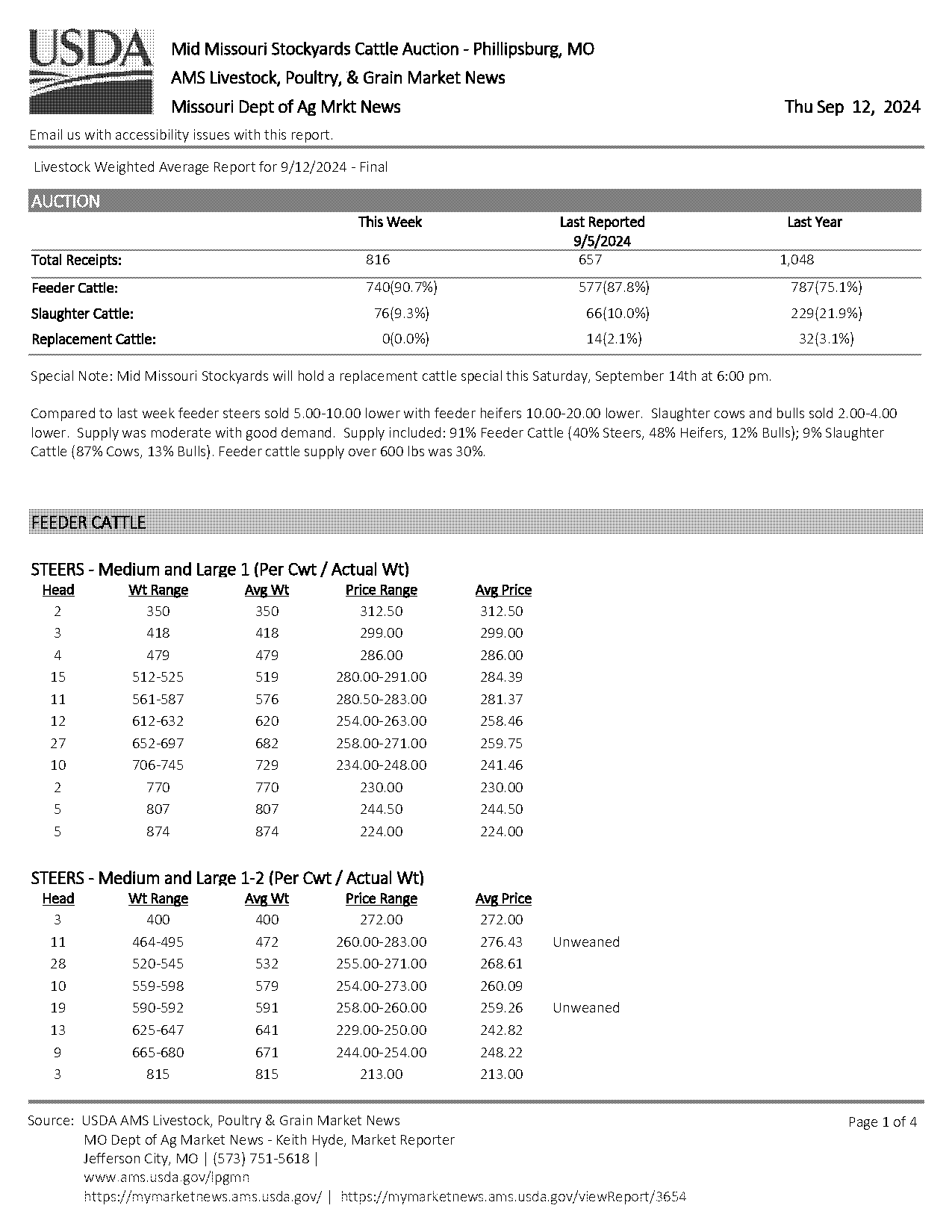 missouri department of agriculture market report