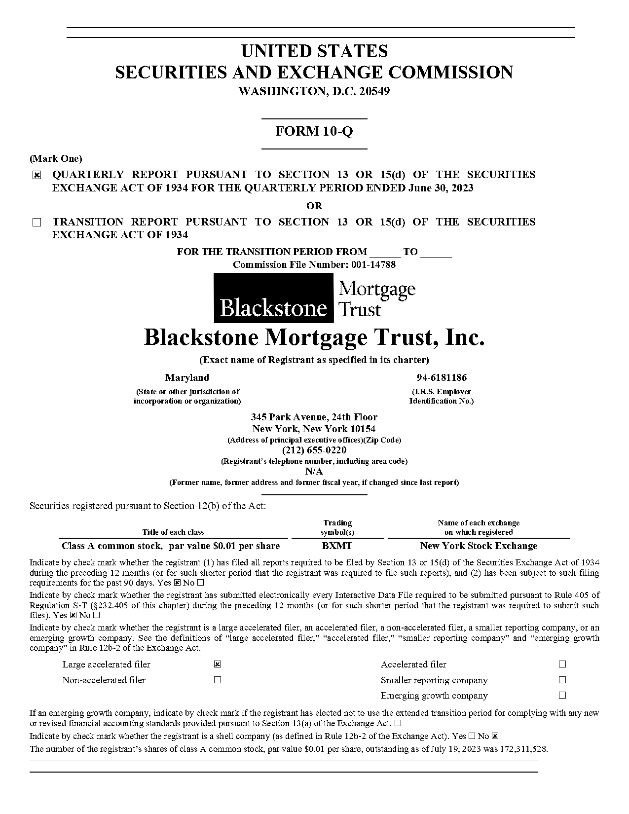 blackstone mortgage trust senior loan percentage