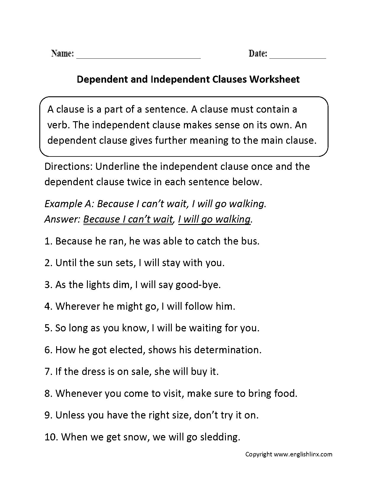 how to identify a dependent and independent clause