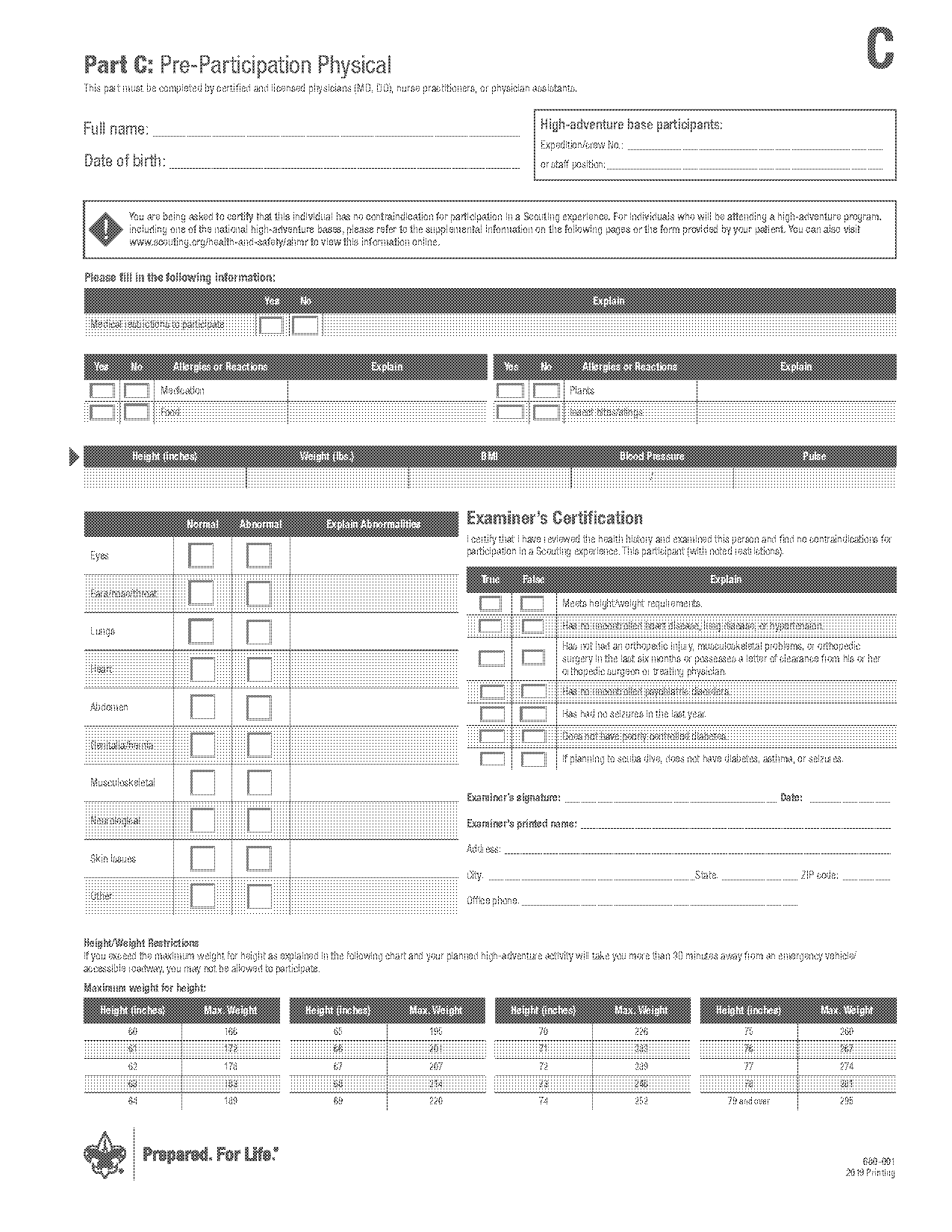 boy scout form c medical