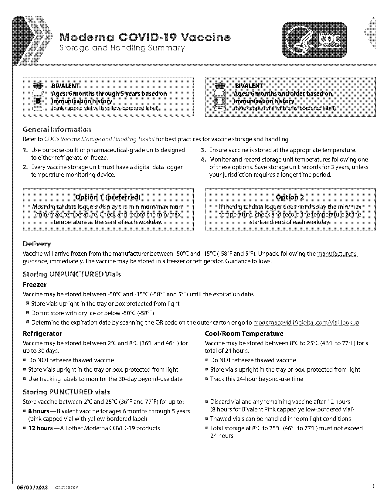 moderna vaccine temp requirements