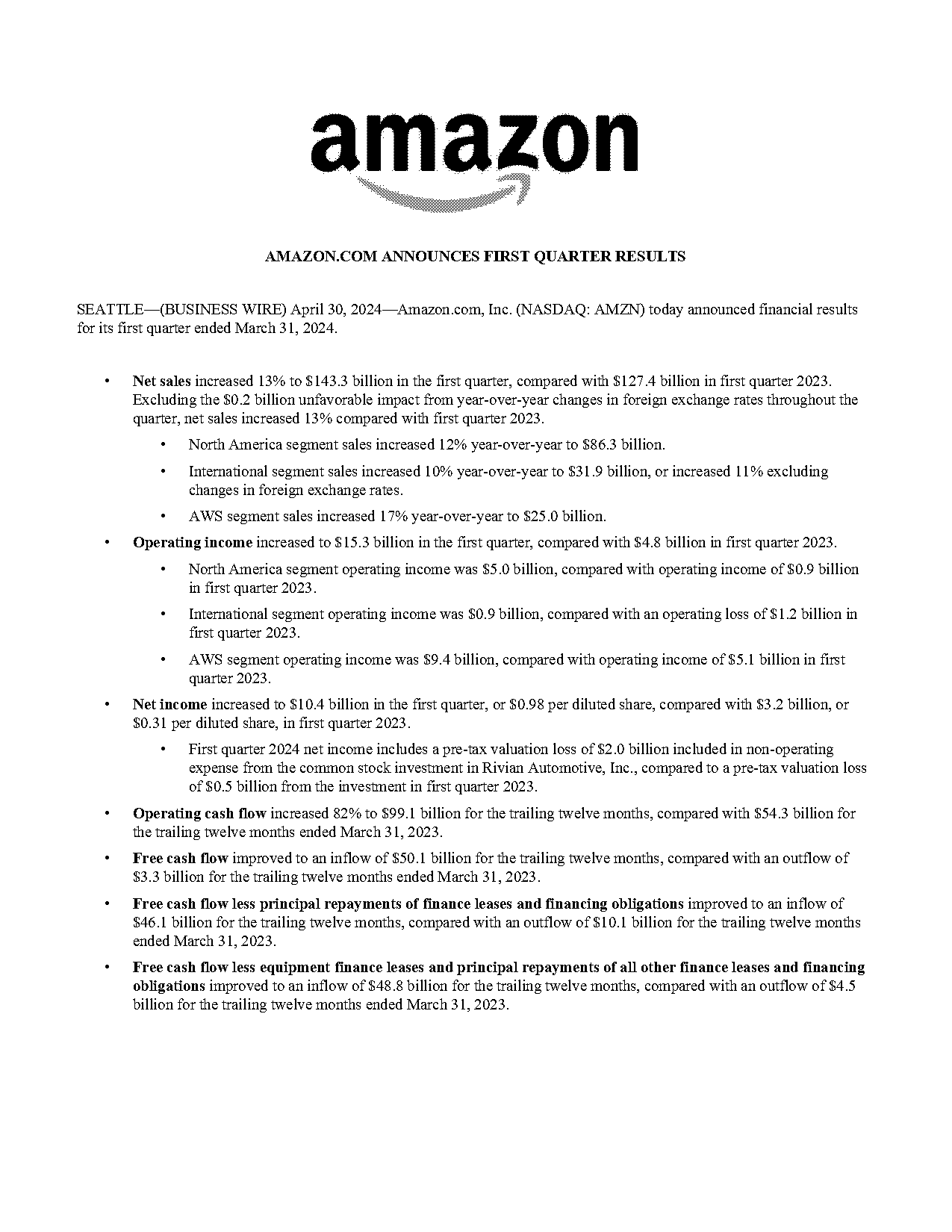 quarterly financial report for amazon