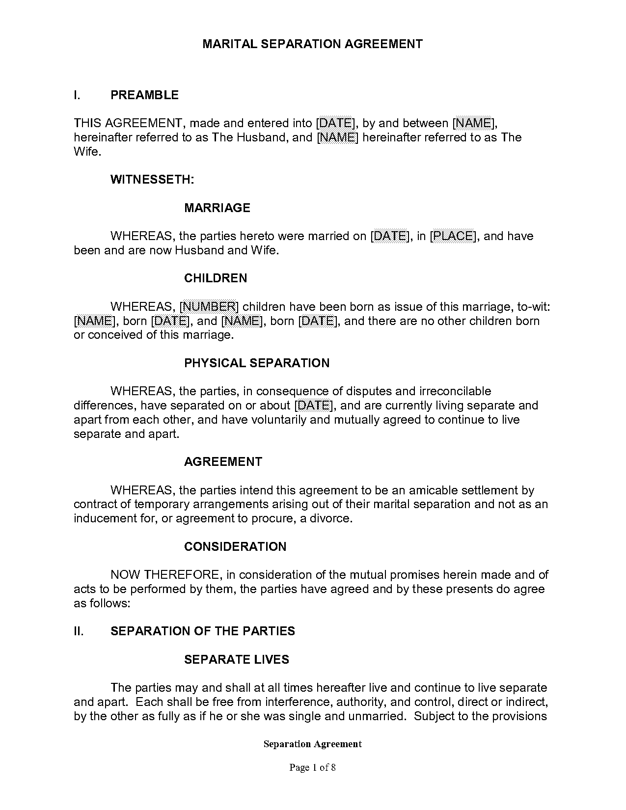 divorce draft agreement sample