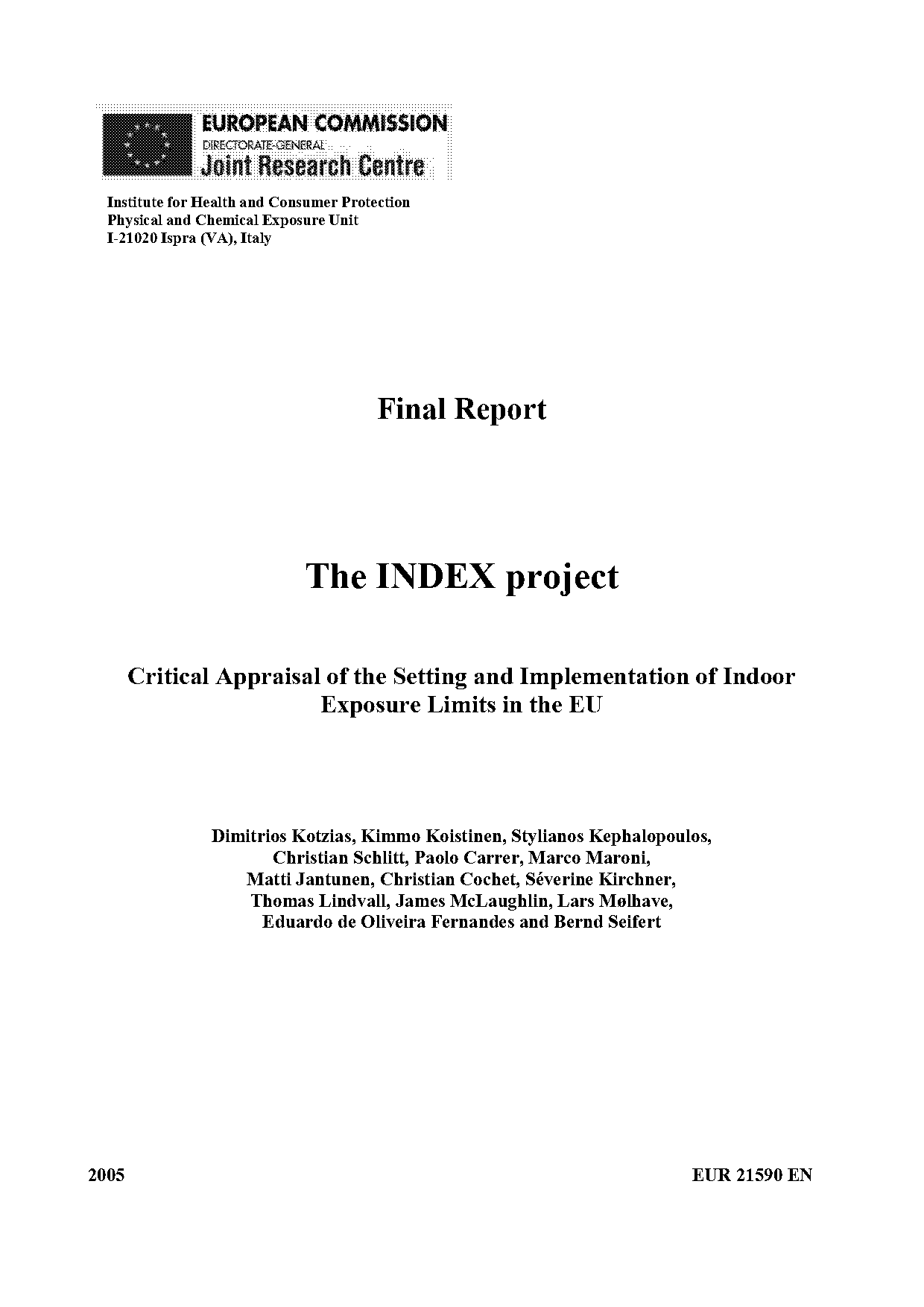 index for a project report