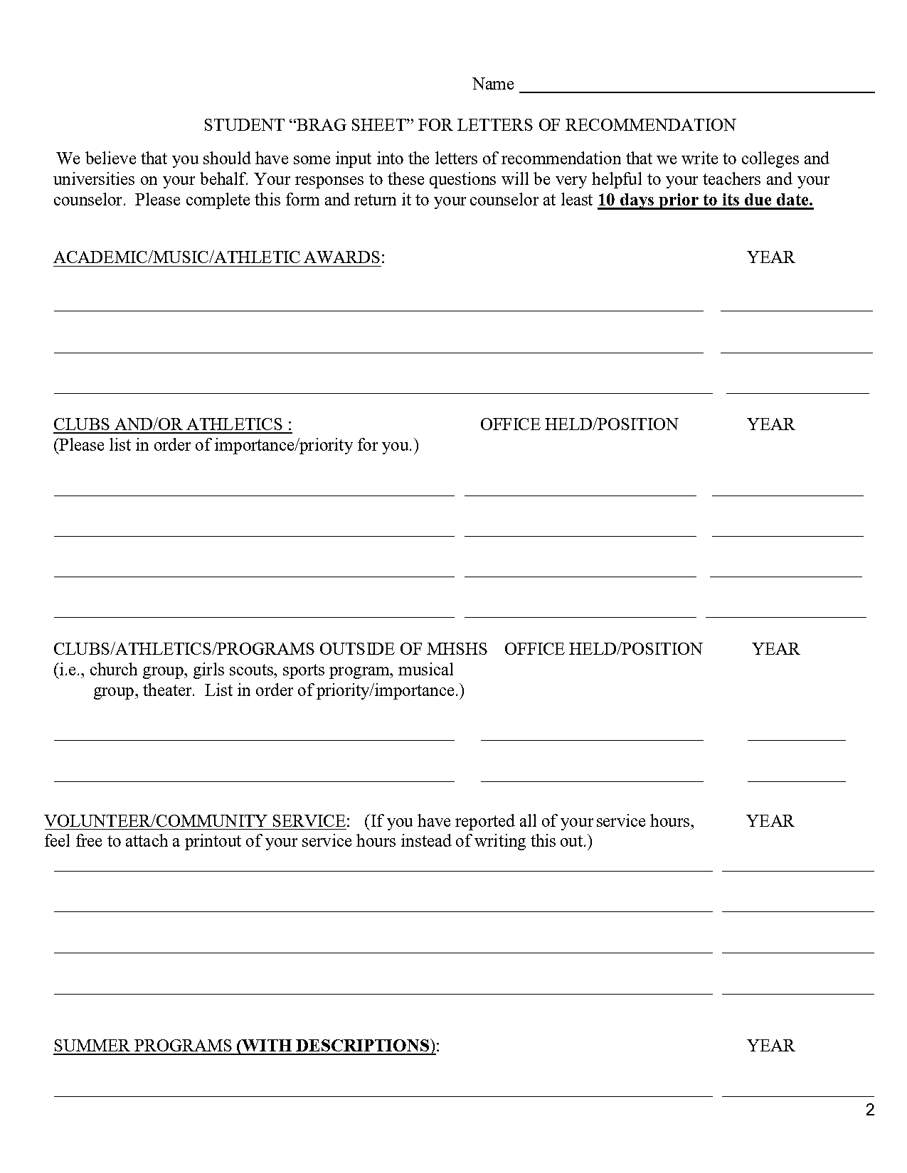 brag sheet for letter of recommendation example