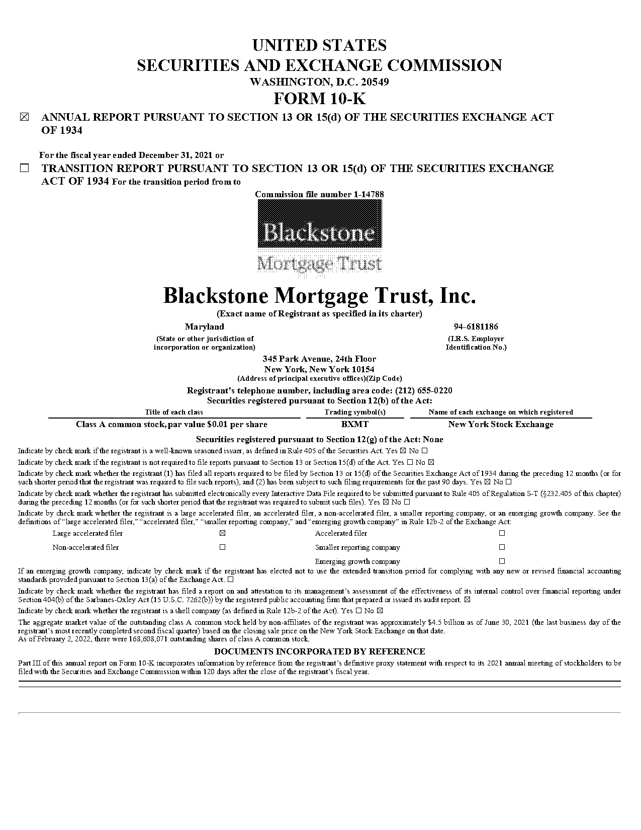 blackstone mortgage trust senior loan percentage