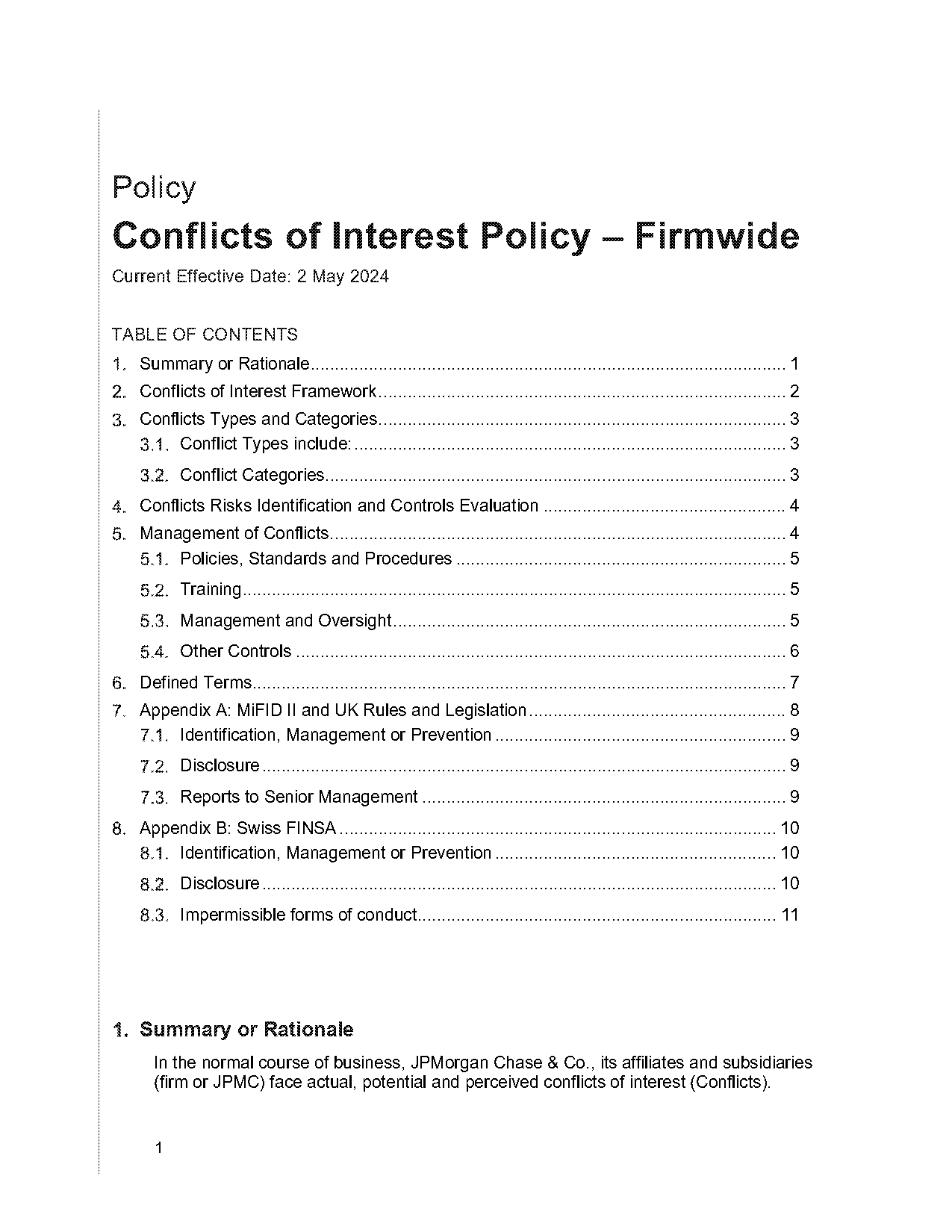 conflict of interest policy statement examples