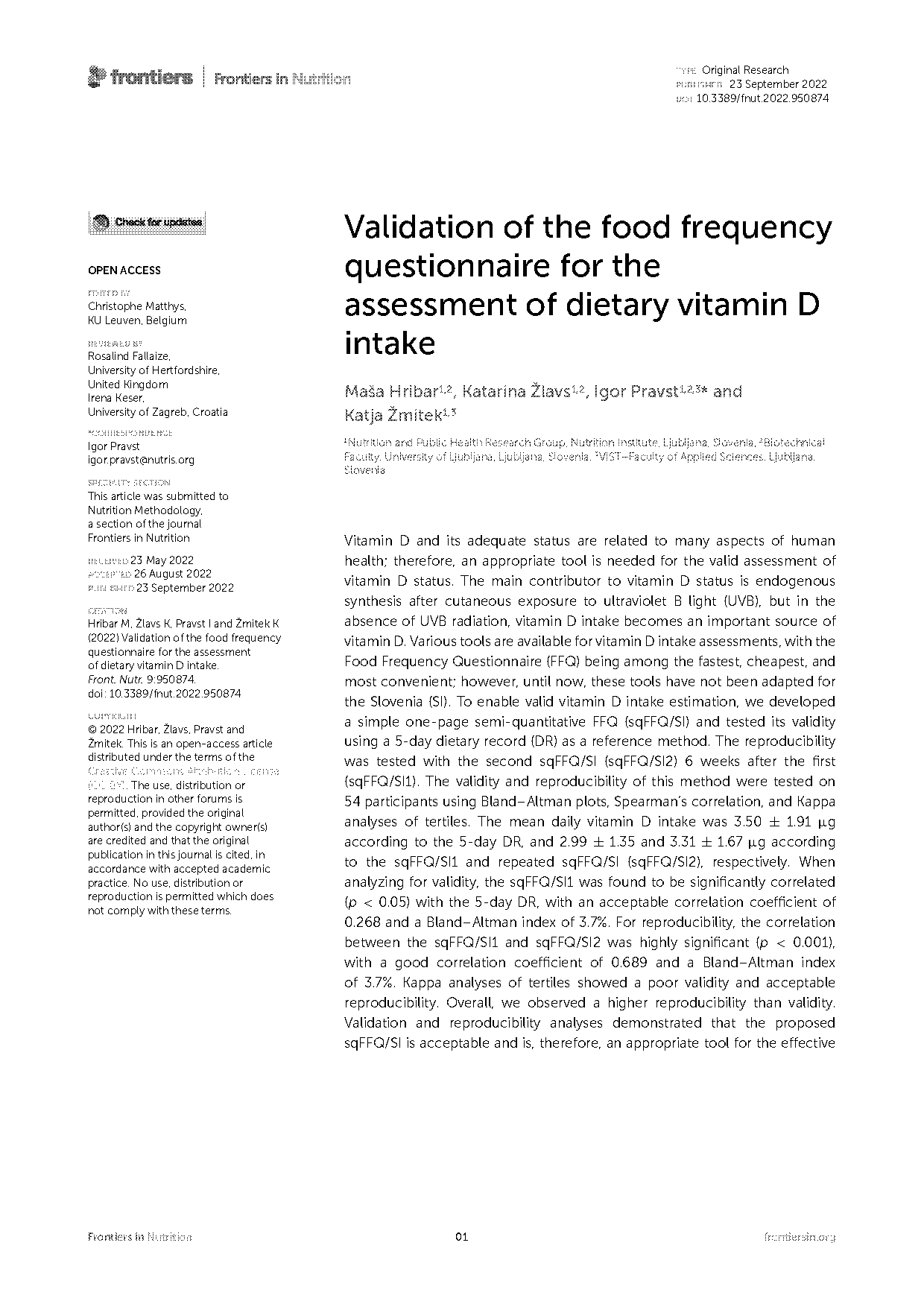 validation of two food frequency questionnaires for dietary calcium assessment