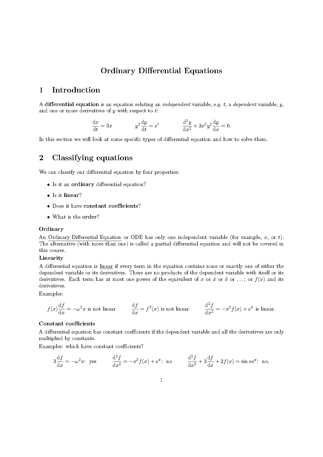 standard form ordinary differential equation